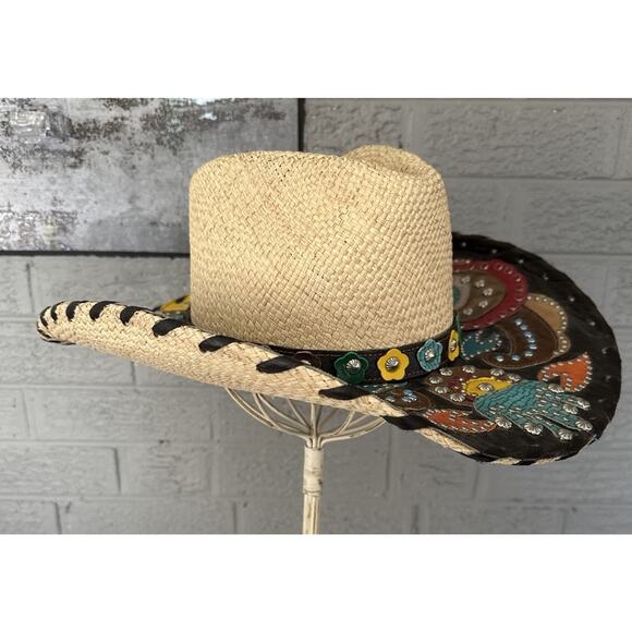 Bullhead Gypsy Queen Platinum Collection Leather Straw Hat Western Brim 3 3/4 Sm main image 8